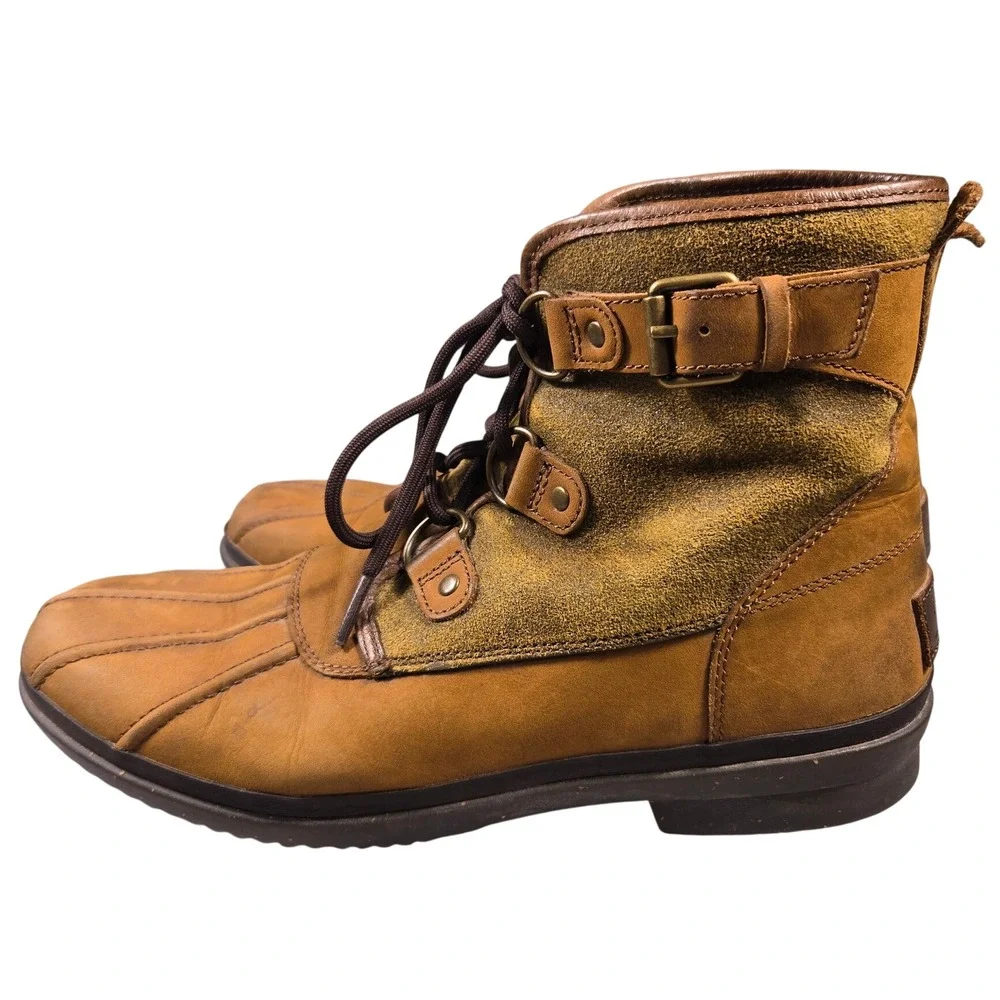 UGG Australia 1007999 Waterproof Leather Suede Duck Boots Tan Green Mens 11